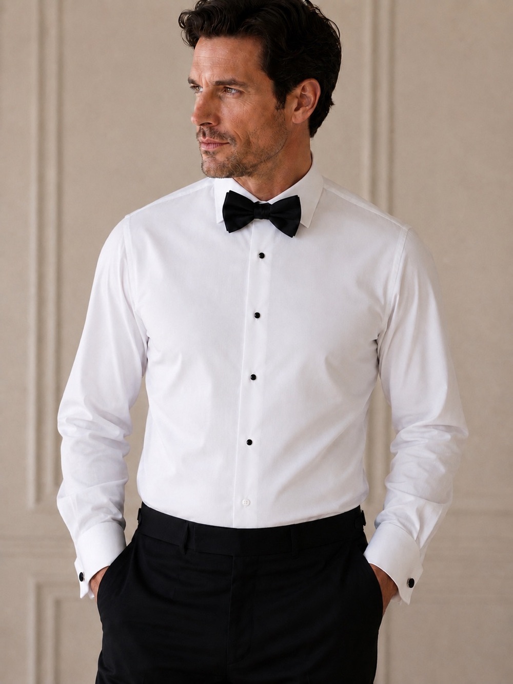 David Donahue Trim White Tuxedo Dress Shirt | 100% Cotton | French Cuff